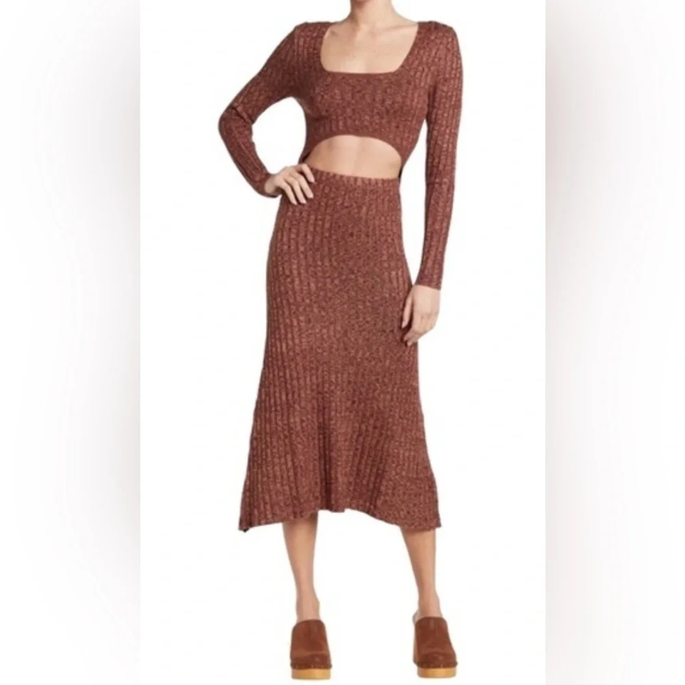 AFRM Skye Cutout Ribbed-Knit Midi Dress in MARLED PORT ROYALE - Picture 4 of 11